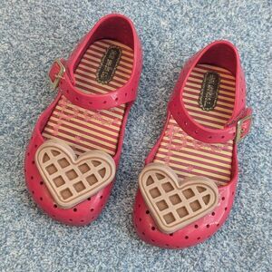 Mini Melissa Toddler Size 7 Waffle Heart Hot Pink Hook & Loop Mary Jane Flats